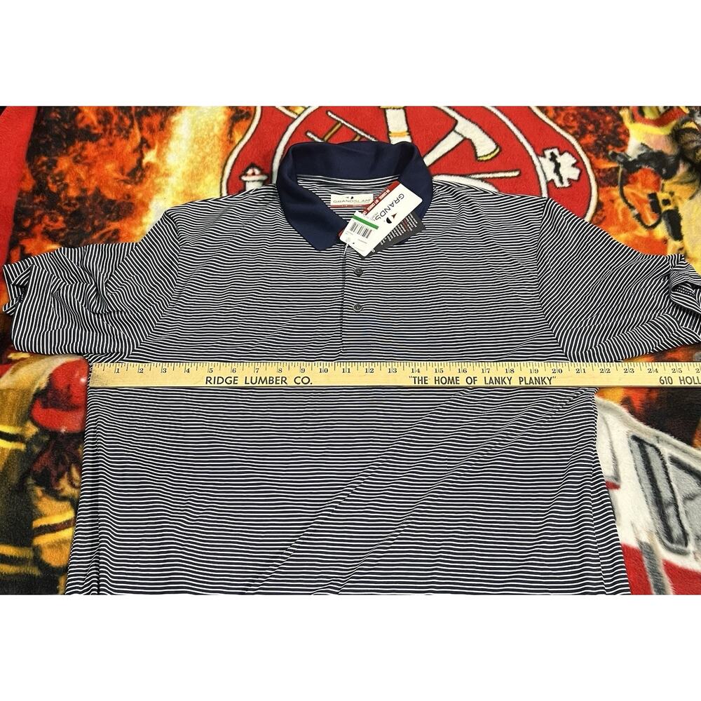 NWT MENS GRAND SLAM PERFORMANCE Peacoat Striped POLO GOLF SHIRT SIZE Large - Picture 9 of 10